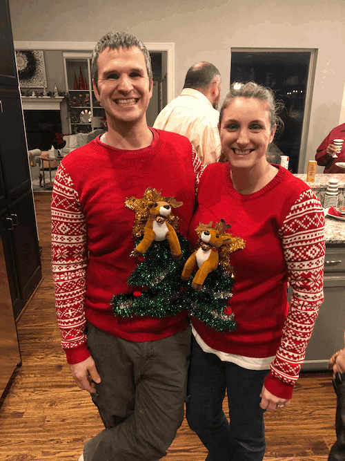 Team members in matching Christmas jumpers